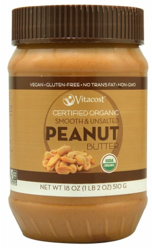 Vitacost Certified Organic Smooth & Unsalted Peanut Butter Perspective: front
