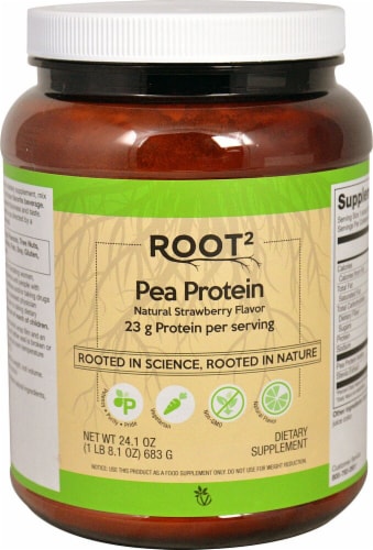 Vitacost ROOT2 Natural Strawberry Flavor Pea Protein Dietary Supplement Perspective: front