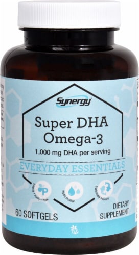 Vitacost Synergy Super DHA Omega-3 Dietary Supplement Softgels 1000mg Perspective: front