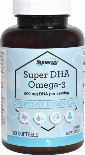 Vitacost Synergy Super DHA Omega-3 Dietary Supplement Softgels 500mg Perspective: front