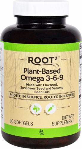 Vitacost ROOT2 Plant-Based Omega 3-6-9 Vegetarian Softgels Perspective: front