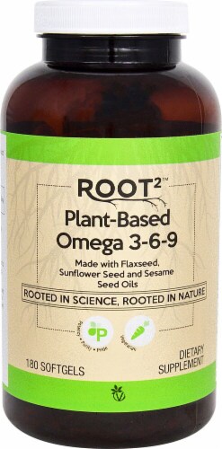 Vitacost ROOT2 Plant-Based Omega 3-6-9 Vegetarian Softgels Perspective: front