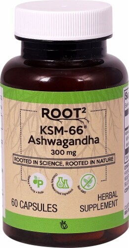 Vitacost ROOT2 KSM-66 Ashwagandha Dietary Supplement Perspective: front