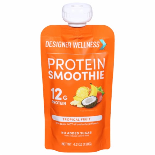 Designer Wellness Low Carb Zero Added Sugar Gluten-Free Non-GMO Real Fruit Protein Smoothie Perspective: front