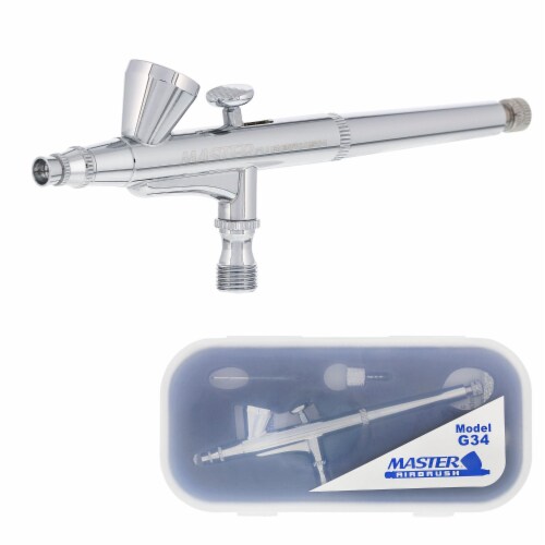 G34 Multi-Purpose Dual-Action Gravity Feed Airbrush with a 0.3mm Tip and 1/16 oz. Fluid Cup Perspective: front