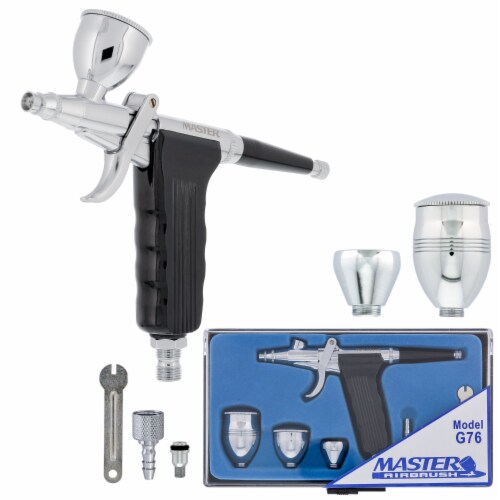 G76 Pistol Trigger Gravity Feed Airbrush, Spray Gun Air Cap Head, 0.3mm Tip, 3 Gravity Cups Perspective: front