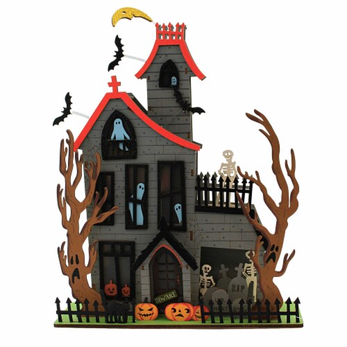 Halloween Halloween House Wood Spooky Ghosts Lighted Cy0076 Perspective: front