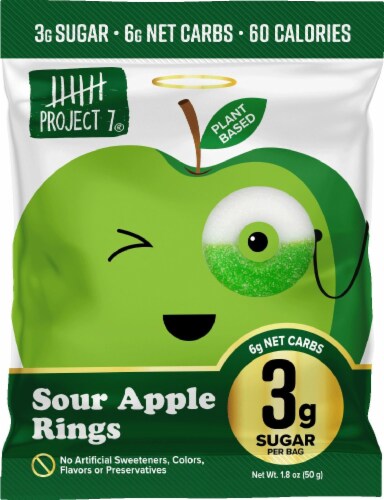 Project 7 Plant Based Sour Apple Rings Gummy Candy Perspective: front