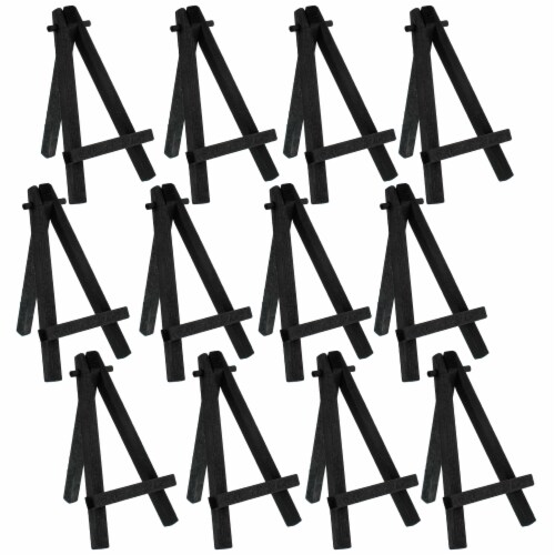 5  Mini Black Wood Display Easel (12 Pack), A-Frame Artist Painting Party Tripod Easel Perspective: front
