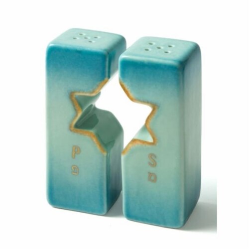 Holy Land Gifts 214071 No.71119 Star of David Blue & Gold Tones Salt & Pepper Shakers - 2 Pie Perspective: front