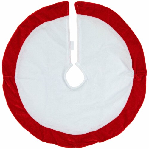 Northlight 18  White and Red Velveteen Mini Christmas Round Tree Skirt Perspective: front