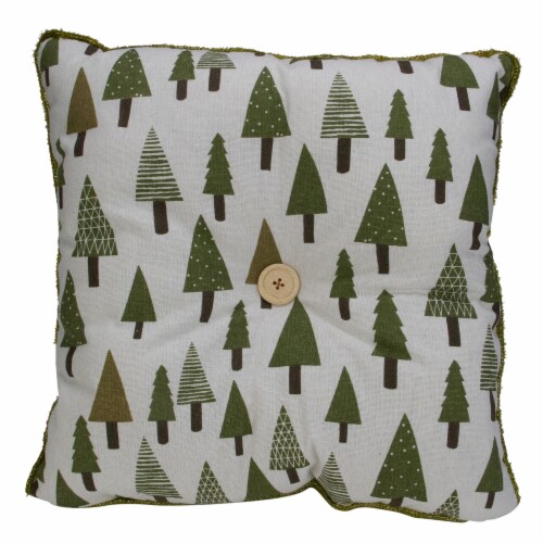 Northlight Woodland Trees Christmas Throw Pillow - 15 - Green and White Perspective: front