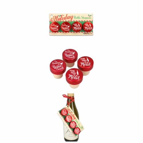 Ducky Days 1.25x1.25 in. Diameter Wine Holiday Red Aluminum Top Bottle Stoppers Perspective: front