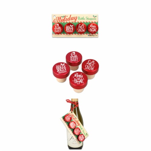 Ducky Days 1.25x1.25 in. Dia. Christmas Holiday Sayings Red Aluminum Top Bottle Stoppers Perspective: front