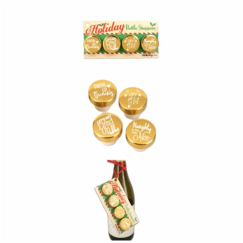 Ducky Days 1.25x1.25 in. Dia. Naughty Holiday Gold Aluminum Top Bottle Stoppers Perspective: front