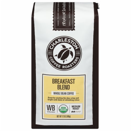 Charleston Coffee Roasters Breakfast Blend Medium Roast Organic Whole Bean Coffee Perspective: front