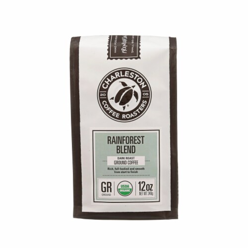 Charleston Coffee Roasters Rainforest Blend Dark Roast Organic Ground Coffee Perspective: front