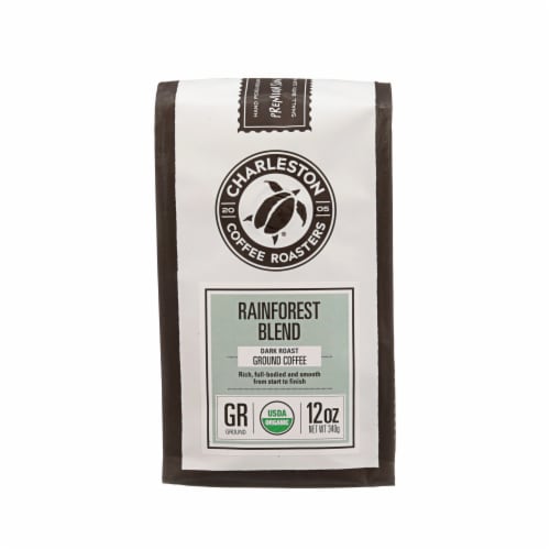 Charleston Coffee Roasters Rainforest Blend Dark Roast Organic Ground Coffee Perspective: front