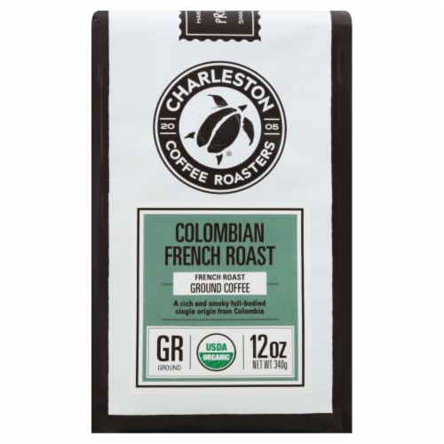 Charleston Coffee Roasters Colombian French Roast Organic Ground Coffee Perspective: front