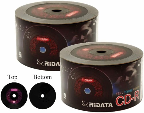 100 Pack Ridata Black CD-R 48X 700MB 80Min Digital Vinyl Black Bottom Blank Recordable Disc Perspective: front