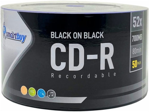 50 Smartbuy Black on Black CD-R 52X 700MB 80min Double Side Black