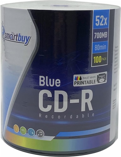 100 Pack Smartbuy Super Blue CD-R 52X 700MB Cyanine Dye White