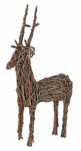 Good Tidings Natural Grapevine Standing Deer Decoration Perspective: front
