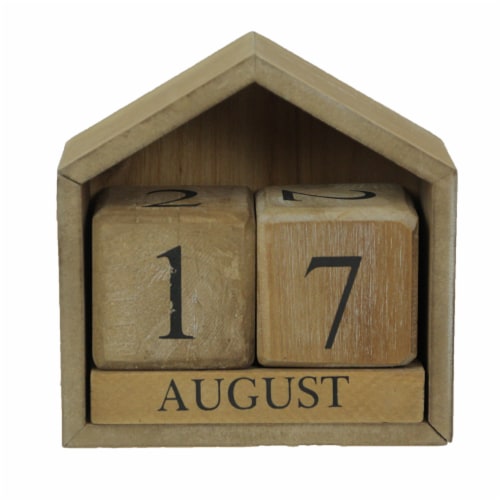 Wood Block Perpetual Calendar Office Desk Home Countertop Rustic