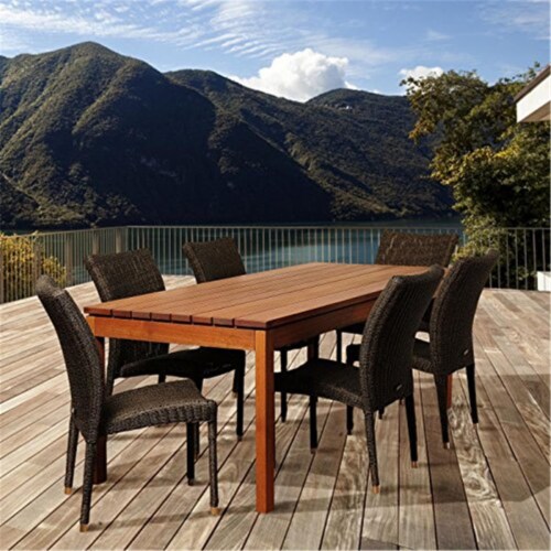International Home Miami SC ATA-6BARI Jamison 7 Piece Eucalyptus & Wicker Rectangular Patio D Perspective: front