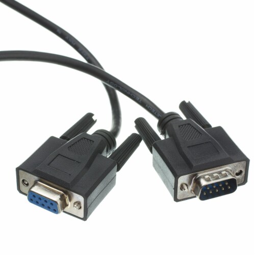 Serial Extension Cable, Black, DB9 Male to DB9 Female, UL rated, 9 Conductor, 15 foot Perspective: front