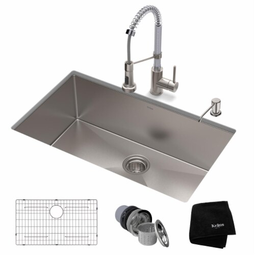 Kraus USA KHU100-32-1610-53SSCH 32 x 19 x 10 in. Standard PRO Farmhouse Kitchen Sink & Bolden Perspective: front