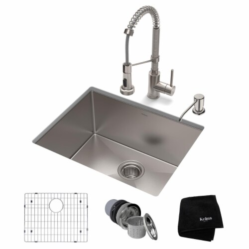 Kraus USA KHU101-23-1610-53SS 23 x 18 x 10 in. Standard PRO Farmhouse Kitchen Sink & Bolden, Perspective: front