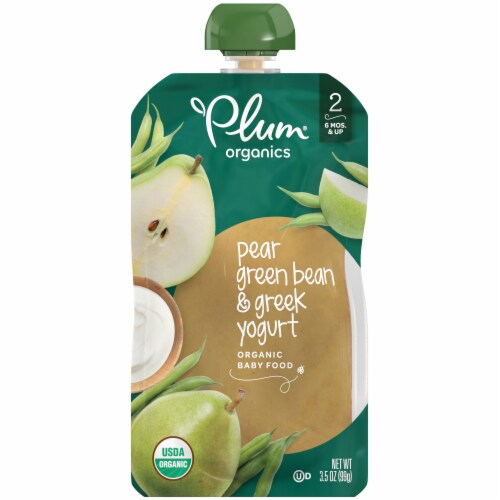 Plum® Organics Stage 2 Pear Green Bean and Greek Yogurt Baby Food Pouch Perspective: front