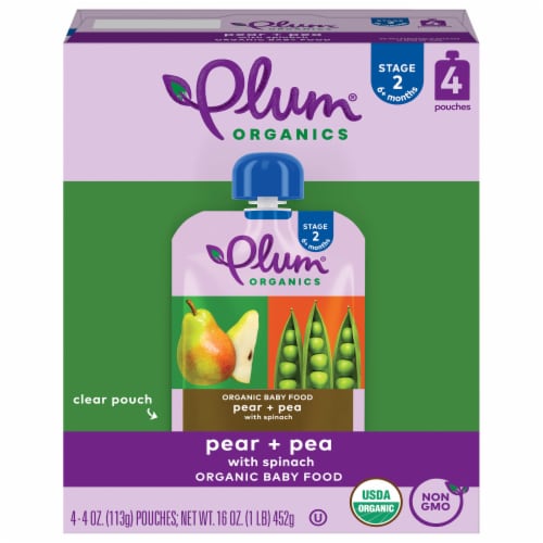 Plum Organics® Stage 2 Pear Spinach & Pea Baby Food Pouch