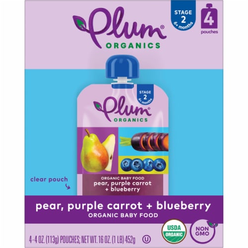 Plum Organics® Stage 2 Pear Purple Carrot & Blueberry Baby Food Pouch Perspective: front
