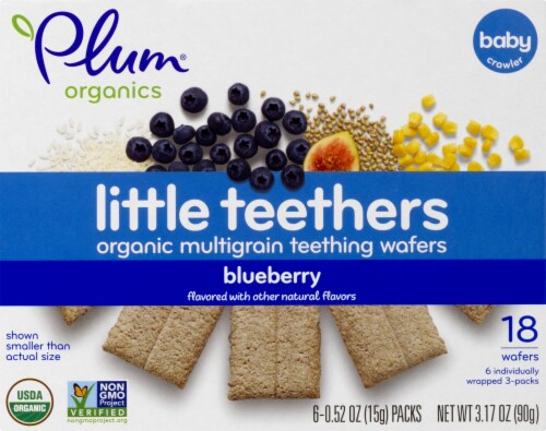 Plum® Organics Little Teethers Blueberry Multigrain Teething Wafers Perspective: front