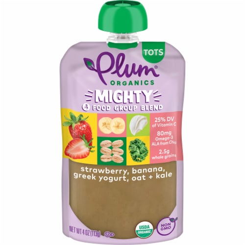 Plum Organics® Mighty 4® Tots Strawberry Banana Kale and Oat Stage 4 Food Pouch Perspective: front