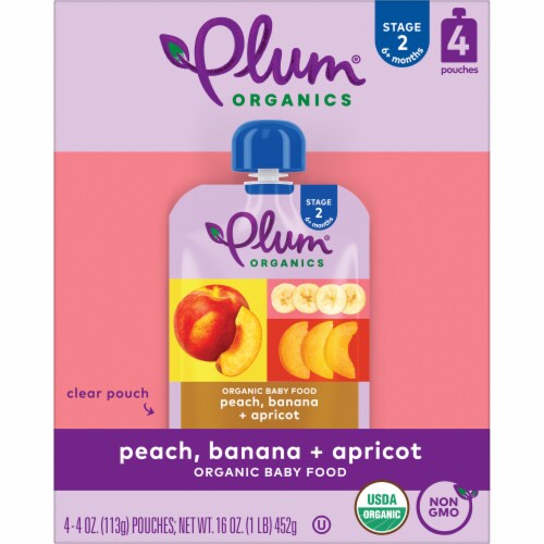 Plum Organics® Peach Banana + Apricot Organic Stage 2 Baby Food Pouches Perspective: front
