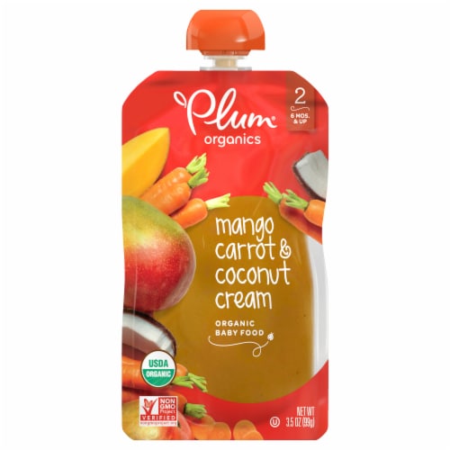 Plum Organics® Mango Carrot & Coconut Cream Stage 2 Baby Food Pouch Perspective: front