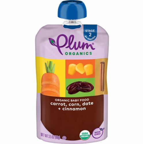 Plum Organics® Carrot Corn Date & Cinnamon Baby Food Perspective: front