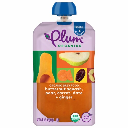 Plum® Organics Stage 2 Baby Food- Butternut/Squash/Pear/Carrot/Date/Ginger Perspective: front