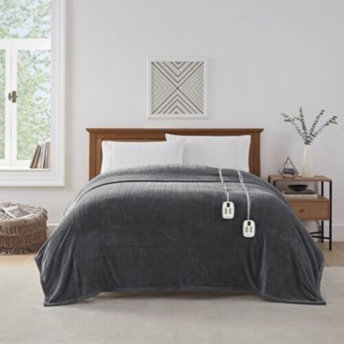 Brookstone NAP Heated Plush Queen Blanket in Grey, Queen Fred Meyer