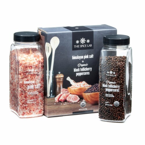 The Spice Lab Pink Himalayan Salt Coarse & Organic Tellicherry Peppercorns Combo Pack - 2225 Perspective: front