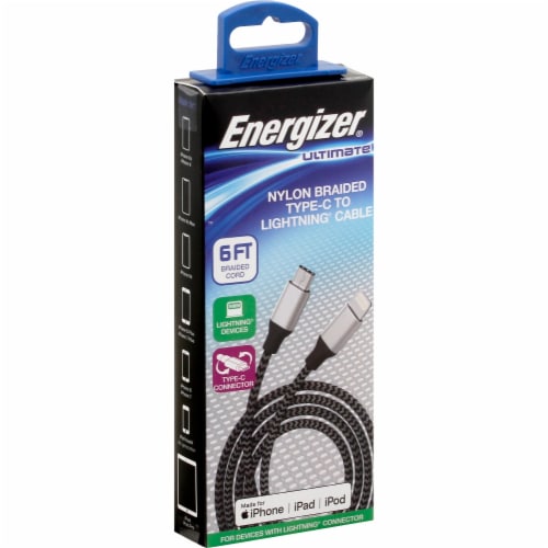 Energizer® IPhone Nylon Braided Type-C to Lightning Cable Perspective: front
