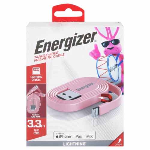 Energizer® Tangle Free Magnetic Lightning® Cable - Pink Perspective: front