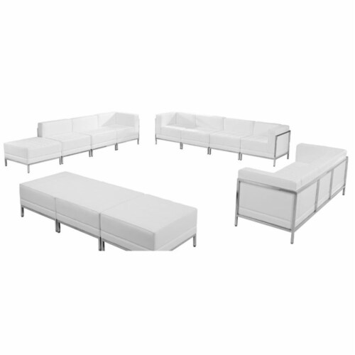 Flash Furniture 12 Piece Leather Reception Sofa Set in White 