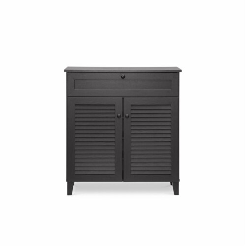 Baxton Studio FP-02LV-Espresso Calvin Espresso Shoe-Storage Cabinet - 33.38 x 30.75 x 14.63 i Perspective: front