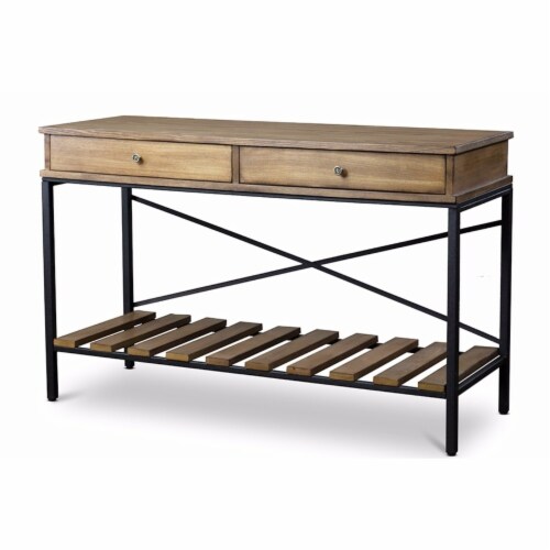 Baxton Studio Newcastle Wood and Metal Console Table—Criss-Cross Baxton Studio Newcastle Wood and Metal Console Table—Criss-Cross