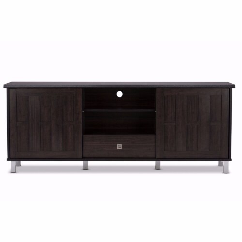 Baxton Studio Unna 70-Inch Dark Brown Wood TV Cabinet with 2 Sliding Doors and Drawer Baxton Studio Unna 70-Inch Dark Brown Wood TV Cabinet with 2 Sliding Doors and Drawer