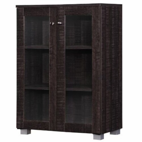 Baxton Studio Mason Modern and Contemporary Dark Brown Multipurpose Storage Cabinet Sideboard with Two Class Doors Baxton Studio Mason Modern and Contemporary Dark Brown Multipurpose Storage Cabinet Sideboard with Two Class Doors